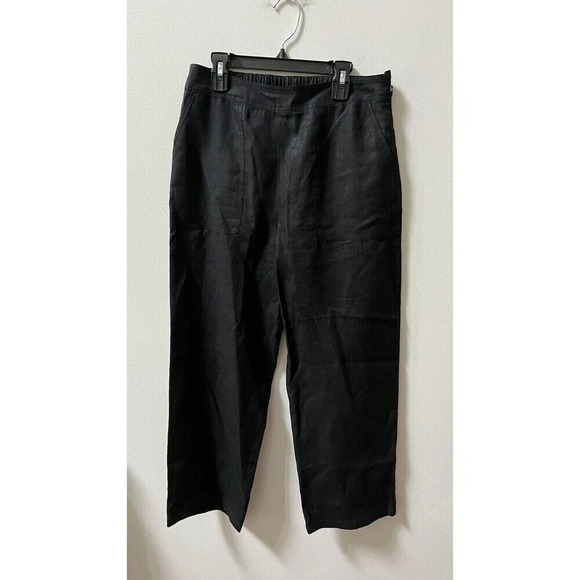 Basler Women's M Black Cropped Pants Linen Pull-On Wide Leg Stretch Waist 29x26 - Picture 11 of 12